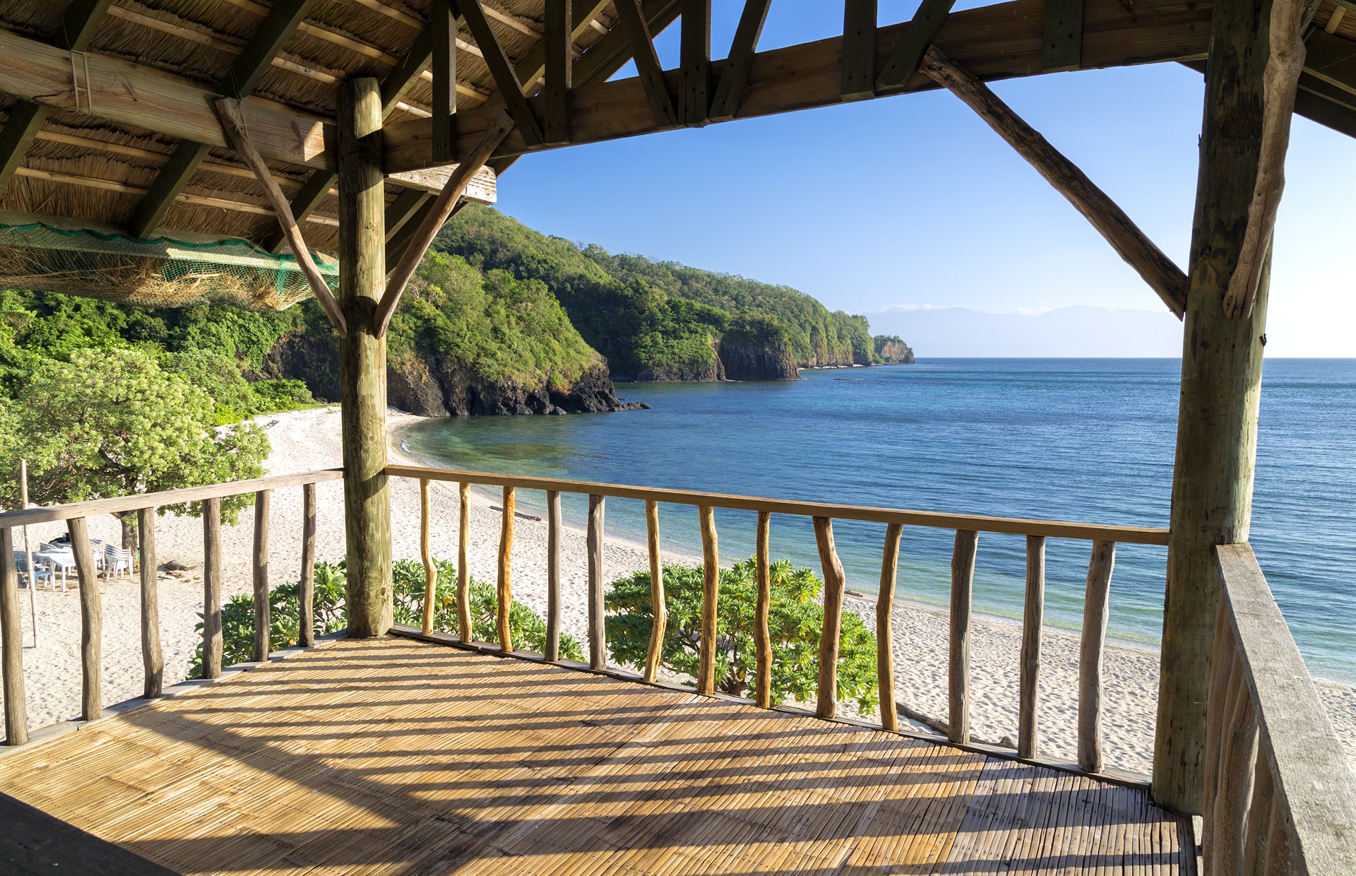 Coastal pavilion and turquoise ocean waters