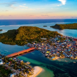 Aerial shot of Sulangan Bridge connecting the Islands of Sulangan and Calicoan in Guiuan