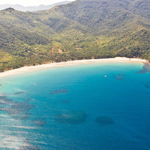 Aerial view of Nagtabon beach in Palawan